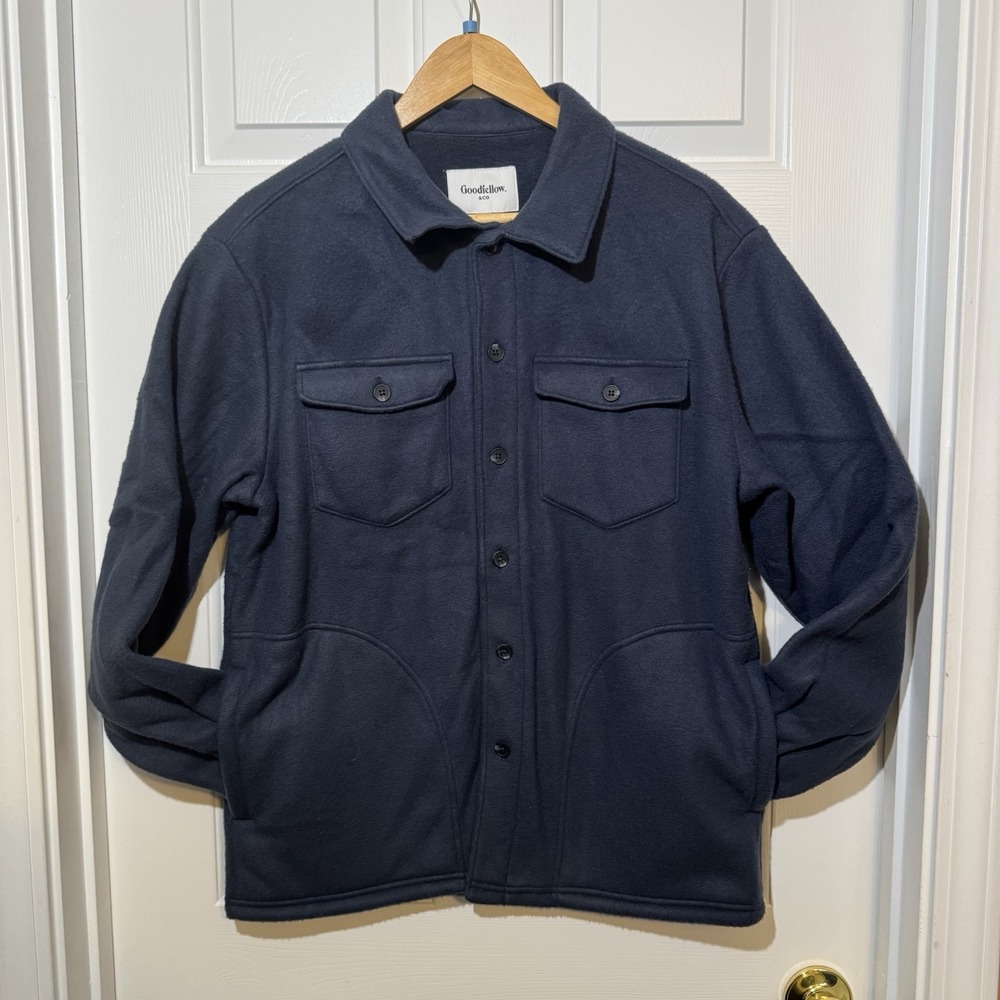 Men's Long Sleeve Shirt Jacket - Goodfellow & Co Sz Medium New Navy Blue